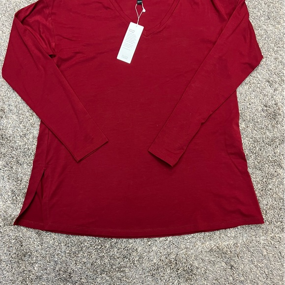Eileen Fisher shirt Womens XXS red long sleeve v-neck tunic business casual - Picture 2 of 9